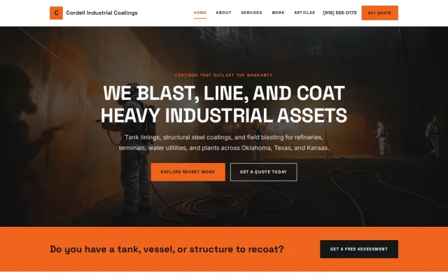 Home page of the Cordell Industrial Coatings demo site