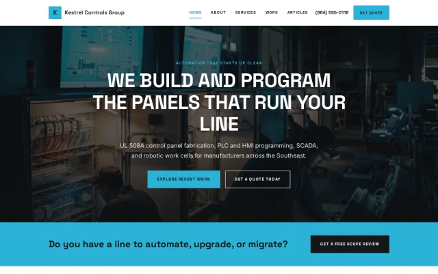 Home page of the Kestrel Controls Group demo site