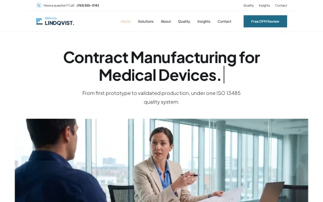 Home page of the Lindqvist Medical Manufacturing demo site